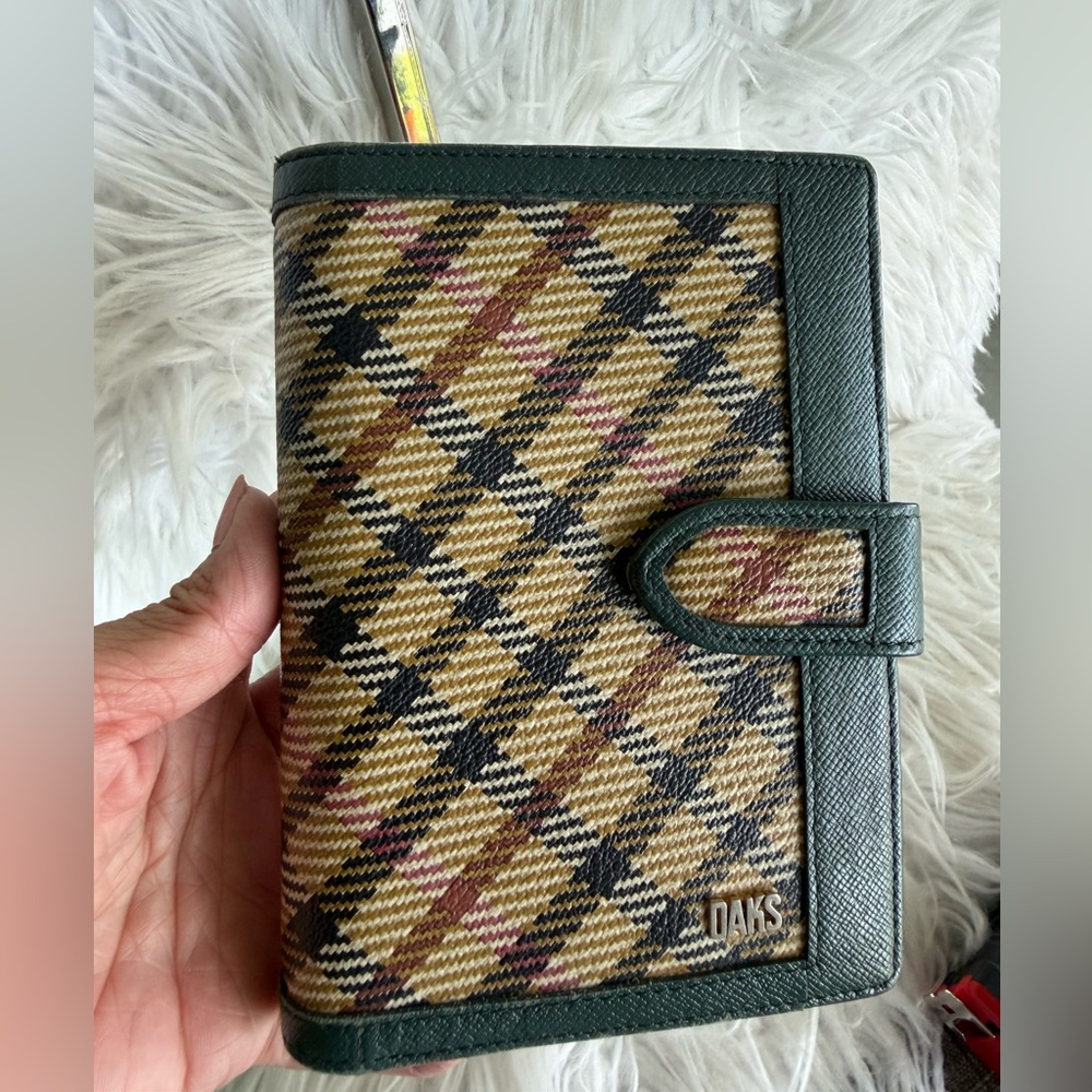 DAKS Plaid Small Wallet in Tan, Black & Green